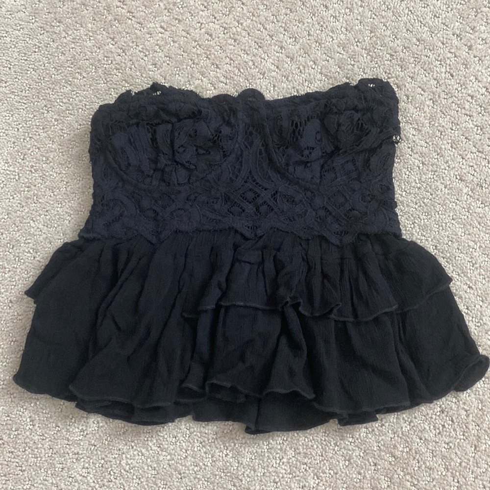 Free People Black Lace Strapless Top
